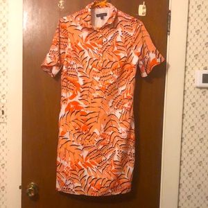 Small Banana Republic Spring 2017 Coral & Navy Floral Flutter Polo Dress